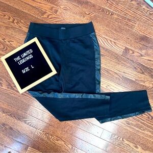 The Limited black pull on leggings with leather piping down both sides size L